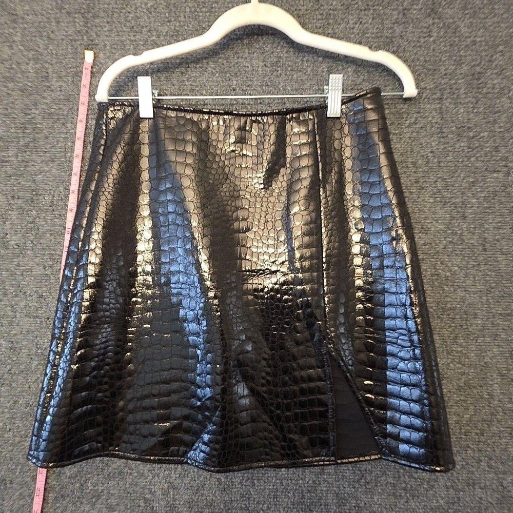 Motel Skirt Womens L Black Croc Embossed Faux Leather A-Line Mini Lined Zip
